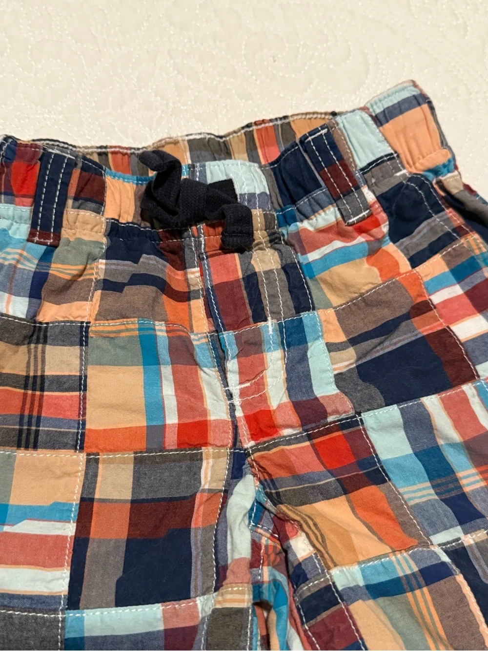 Gymboree Plaid Patchwork Cotton Shorts in Blue, Orange, Tan